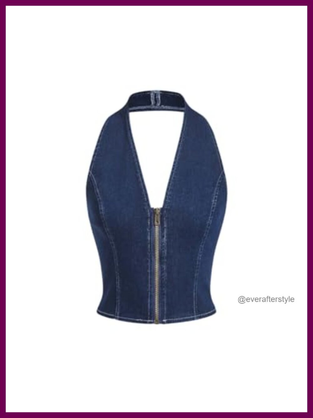 Denim Halter Crop Top Backless Sleeveless Zipper Club Jean Top